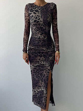 Gena Tül Midi Boy Elbise