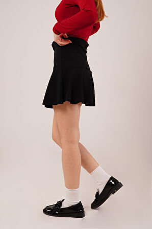 İçi Şortlu Siyah Mini Etek