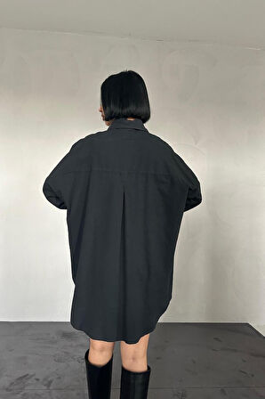 Siyah Çift Cep Kapaklı Çıtçıtlı Gömlek