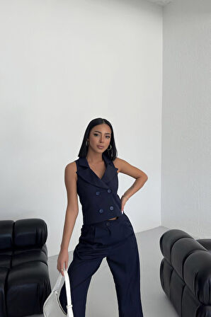 Şal Yaka Düğmeli̇ Yelek