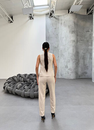 Ti̇na Asi̇metri̇k Keten Yelek Pantolon Takim