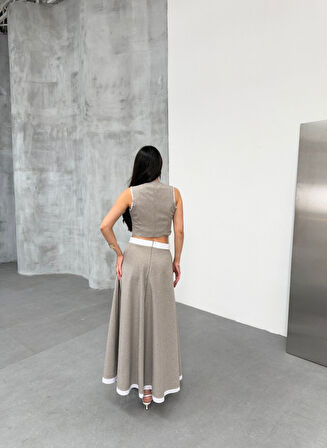 Gi̇o Çi̇zgi̇li̇ Garni̇li̇ Mi̇di̇ Etek Yelek Takim