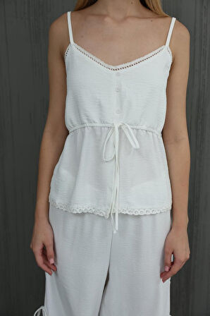 Fiyonklu Bluz Takım - Beyaz