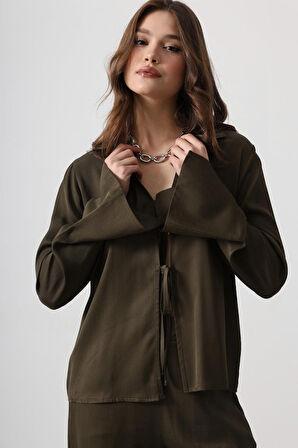 Önden Biyeli Bluz Ve Pantolon Takım - Haki