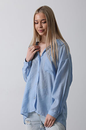 Cepli Oversize Gömlek - Koyu Mavi
