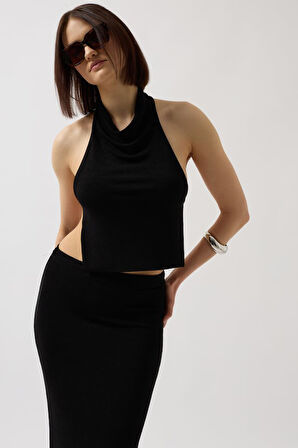 Parlak Kumaş Maxi Etek