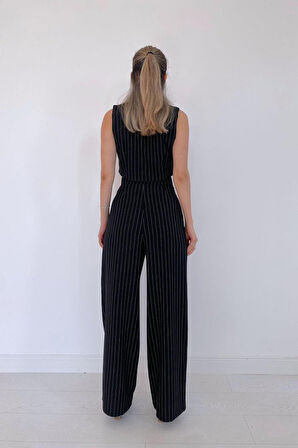 Siyah Çizgili Ceket - Yelek Ve Pantolon Takım