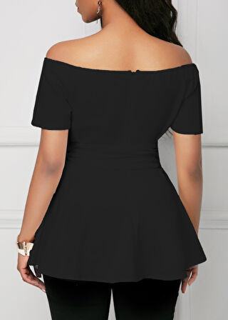 Kadın Kısa Kollu Madonna Yaka Yandan Bağlamalı Ithal Krep Bluz