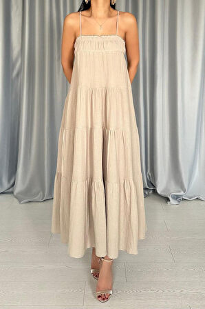 Taş Askılı Parçalı Müslin Elbise