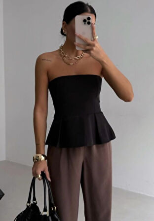 Pileli Straplez Bluz