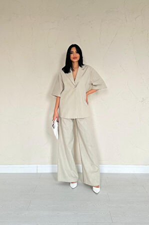 Bej Önü Tek Düğmeli Ceket Pantolon Takım