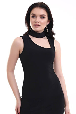 Kadın Asimetrik Yaka Sandy Kumaş Fırsat Ürün Diz Üstü Elbise