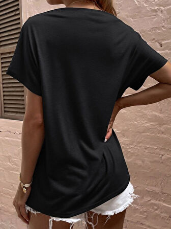 Kadın Tek Omuzu Açık Düğme Detaylı Salaş Viskon Bluz