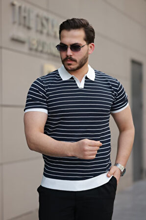 Erkek Kısa Kollu çizgi Desenli örme Kumaş Tshirt