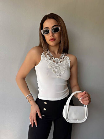 Kadın Ottoman Kumaş Dantel Detaylı Bluz