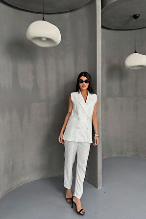 JAKAR KUMAŞ YELEK - PANTOLON TAKIM - Beyaz