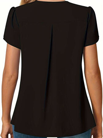 Kısa Kollu V Yaka Sandy Bluz