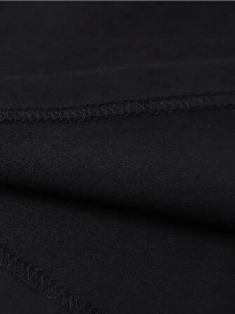 Baskılı Oversize Bisiklet Yaka T-shirt - Siyah