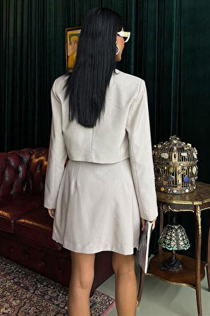 Crop Ceketli Ve Pile Etekli Garnili Takım 10111