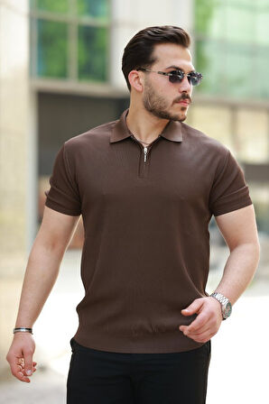 Erkek Fermuarlı Yakalı Kısa Kollu Tshirt
