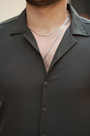 Erkek Apaj Yaka Kısa Kollu Gömlek