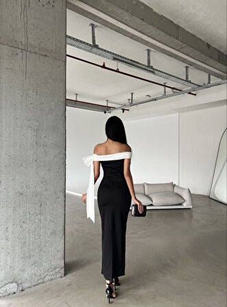 Kadın Madonna Yaka Skuba Krep Kumaş Kurdale Detay Elbise