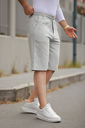 Erkek Beli Bağcıklı Ve Düğmeli Bezayağı Kumaş şort