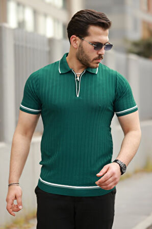 Erkek Fermuarlı Yakalı Kısa Kollu T-shirt