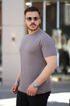 Erkek Ağaç Kabuğu Desenli Kısa Kollu T-shirt