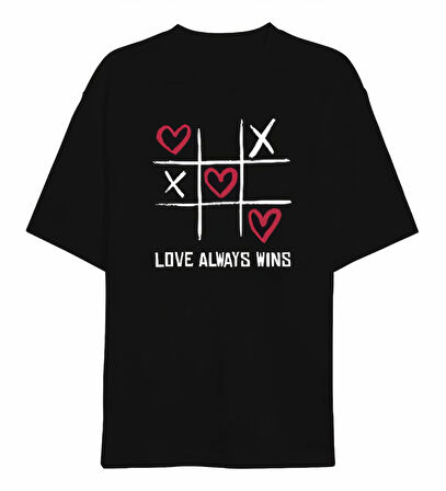 Sevgililer Günü İçin Özel Tasarım Love Always Wıns Baskılı T-shirt - Siyah