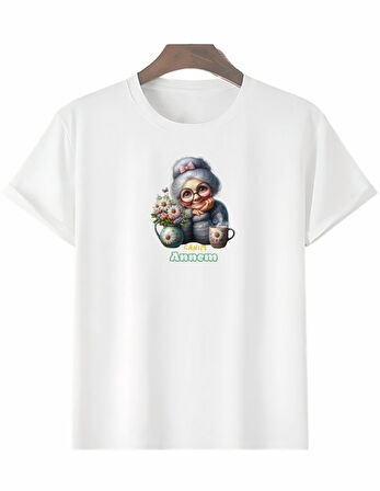 Anneler Gününe Özel Tasarım Canım Annem Baskılı T-shirt - Beyaz