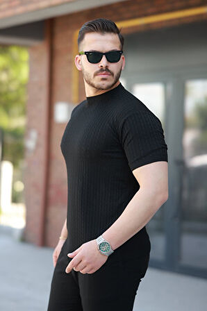 Erkek Bisiklet Yaka örgü Desenli Kısa örme Triko Kısa Kollu T-shirt