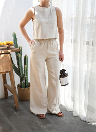 Keten Bluz Ve Pantolon İki̇li̇ Takim