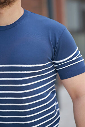 Erkek çizgi Desenli Bisiklet Yaka Kısa Kollu T-sihrt