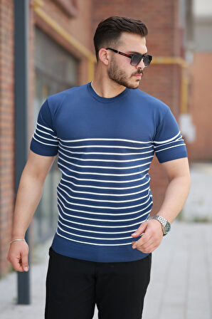 Erkek çizgi Desenli Bisiklet Yaka Kısa Kollu T-sihrt