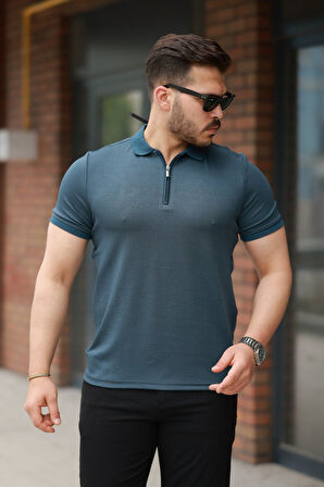 Erkek Fermuarlı Yaka Kısa Kollu Tişört