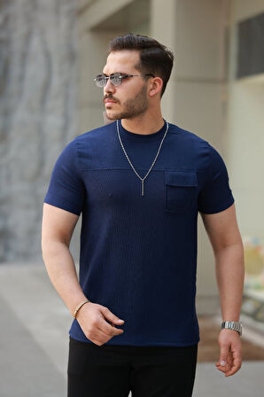 Erkek Cepli Kolyeli Kısa Kollu örme Kumaş Tişört