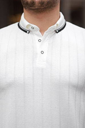 Erkek Düğme Yakalı Jakar Kumaş Kısa Kollu Tişört