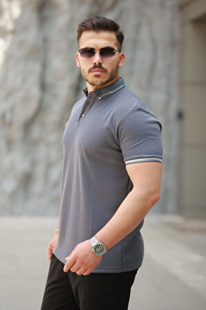 Erkek Düğmeli Yaka Waffle Kumaş Kısa Kollu Tişört