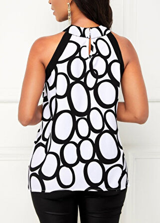 Kadın Reglan Kol Daire Yaka Desenli Asimetrik Süprem Bluz