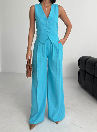 Keten Sirti Çapraz Geçi̇şli̇ Cepken Pantolon Takim