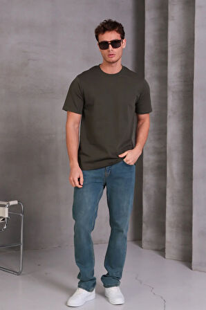 Erkek Relax Fit Bisiklet Yaka %100 Pamuk Rahat Kesim Basic Tişört