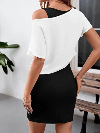 Kadın Askılı Yuvarlak Yaka Kısa Kaşkorse Elbise Ve Viskon Bluz Ikili Takım