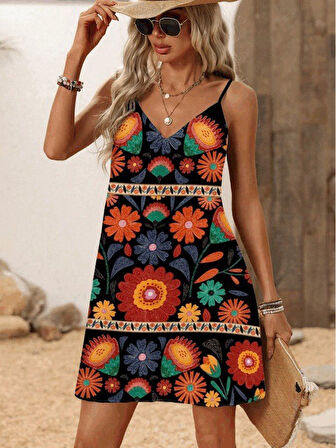 Kadın Ip Askılı V Yakalı Süprem Elbise