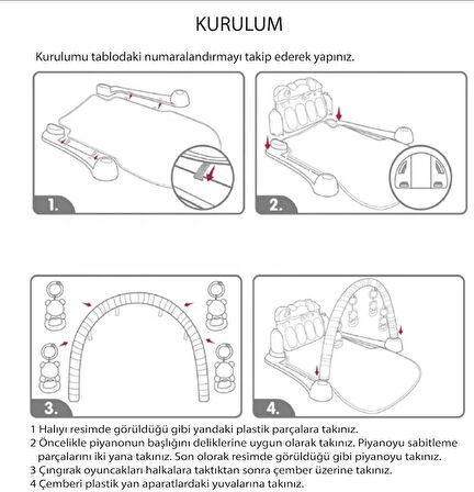 Sevimli Piyanolu Sesli Işıklı Çıngıraklı Balon Desenli Oyun Halısı - Jimnastik Merkezi