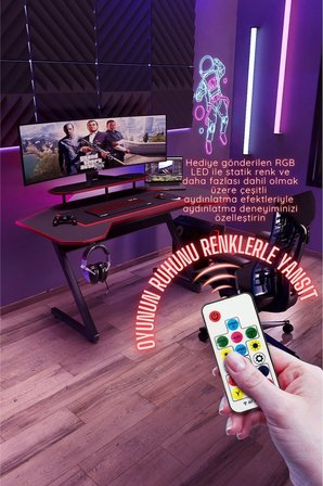 Profesyonel Oyuncu Masası Antrasit - RGB LEDLİ - Bilgisayar Masası - Gamer - Çalışma Masası - 140*75*70 cm