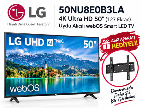 LG 50NU8E0B3LA 4K Ultra HD 50" 127 Ekran Uydu Alıcılı webOS Smart LED TV Askı Aparatı Hediyeli