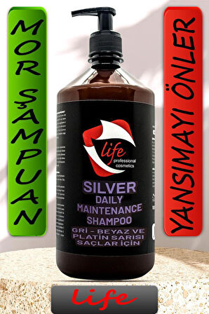 Life Professional Mor Şampuan Hair Silver Shampoo Gri-Beyaz-Platin Sarı Saçlar 1000 Ml.