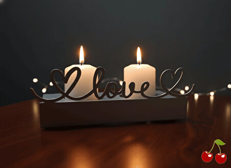 Beyaz Love Yazılı Metal Kesim Mumluk