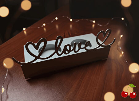 Beyaz Love Yazılı Metal Kesim Mumluk